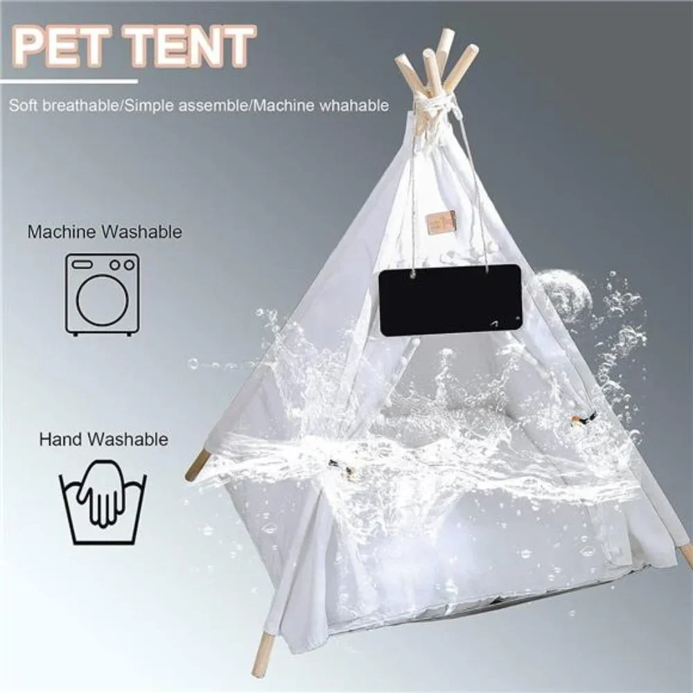 Pet Teepee, Portable Pet Tents for Small Dogs or Cats, Puppy Sweet Bed Washable - Picture 5 of 7